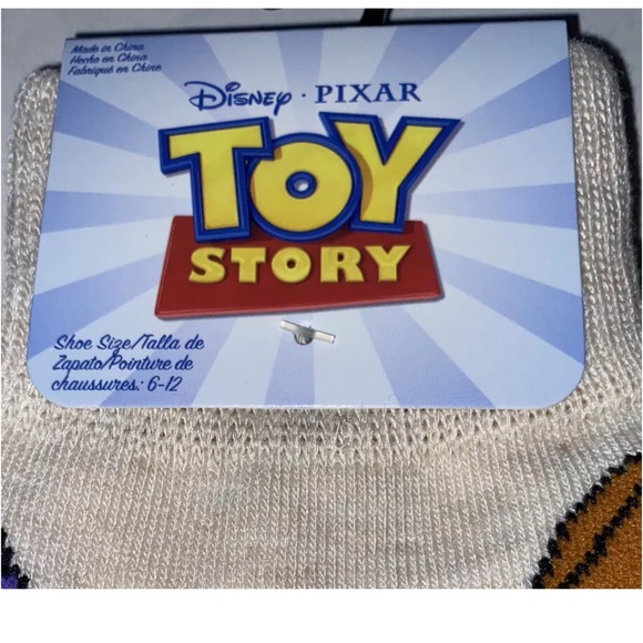 Toy Story Buzz Lightyear & Woody Crew Socks 1 Pair Men's 6-12 Off White w/ Faces - Picture 4 of 10